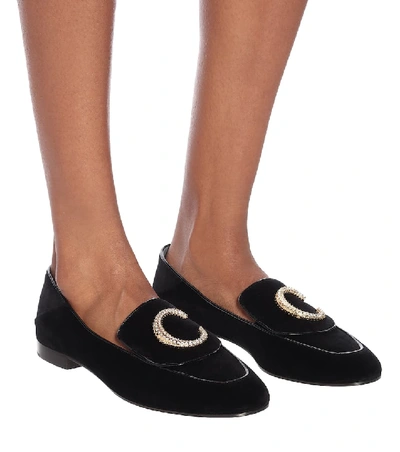 Shop Chloé C Velvet Loafers In Black