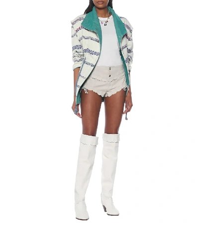 Shop Isabel Marant Luiz Suede Over-the-knee Boots In White