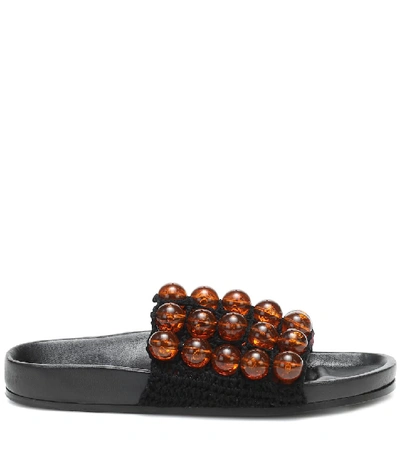 Shop Jil Sander Beaded Leather Slides In Brown