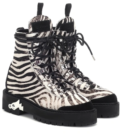 Shop Off-white Zebra-effect Calf Hair Ankle Boots In White