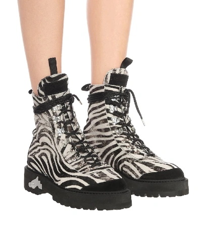 Shop Off-white Zebra-effect Calf Hair Ankle Boots In White