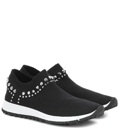 Shop Jimmy Choo Verona Studded Knit Sneakers In Black