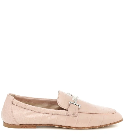 Shop Tod's Double T Leather Loafers In Pink