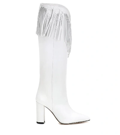 Shop Paris Texas Fringed Leather Knee-high Boots In White