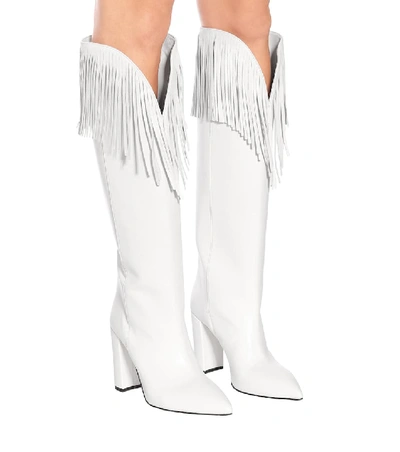 Shop Paris Texas Fringed Leather Knee-high Boots In White