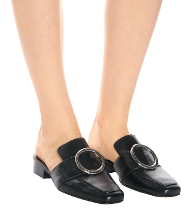 Shop Dorateymur Petrol Leather Mules In Black