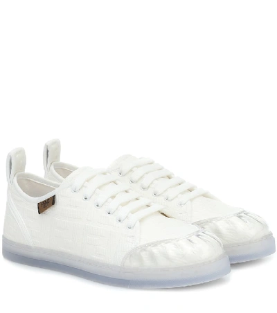 Shop Fendi Promenade Ff Canvas Sneakers In White