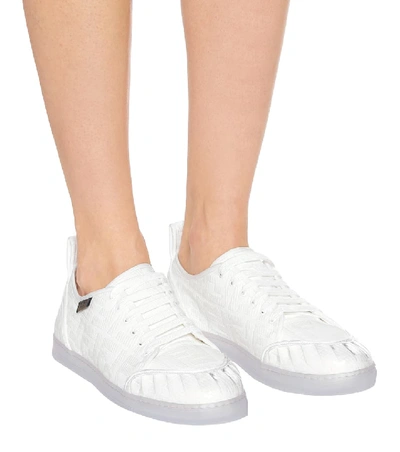 Shop Fendi Promenade Ff Canvas Sneakers In White