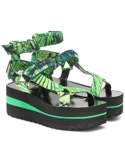 Shop Versace Jungle-print Platform Sandals In Green