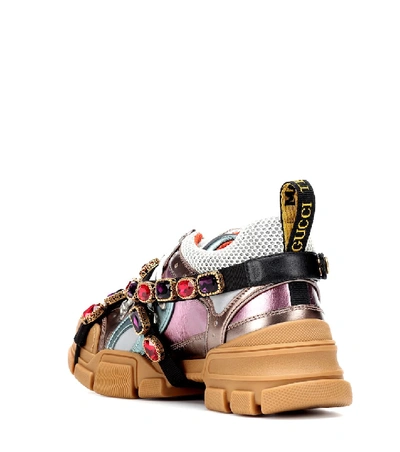 Shop Gucci Flashtrek Embellished Sneakers In Multicoloured