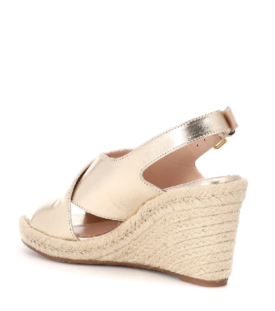 Shop Stuart Weitzman Paris Leather Wedge Espadrilles In Gold