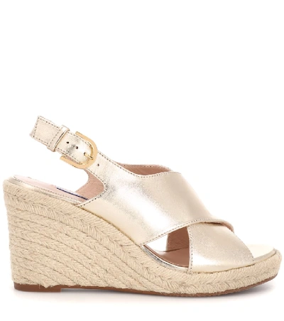 Shop Stuart Weitzman Paris Leather Wedge Espadrilles In Gold