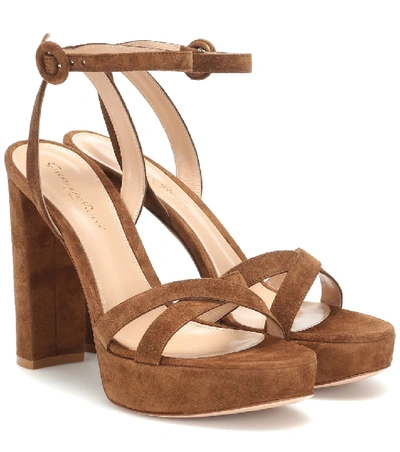 Shop Gianvito Rossi Poppy 85 Suede Platform Sandals In Brown