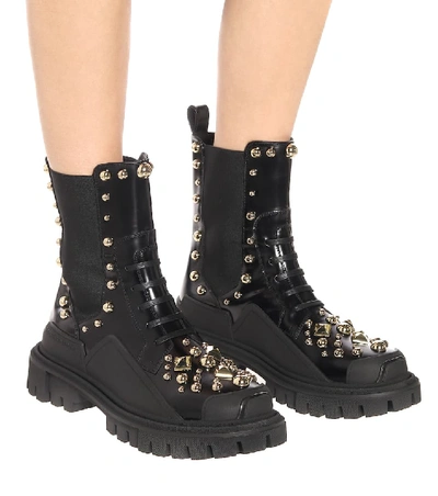 Shop Dolce & Gabbana Studded Leather Ankle Boots In Black