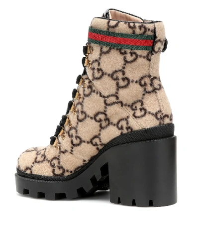 Shop Gucci Trip Gg Wool Ankle Boots In Beige