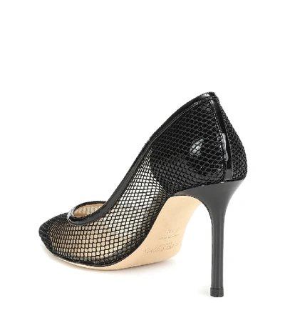 Shop Jimmy Choo Romy 85 Patent Leather And Mesh Pumps In Black