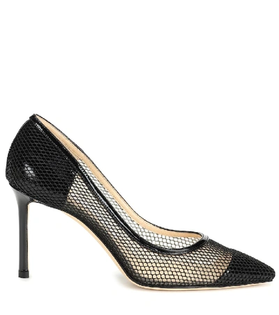 Shop Jimmy Choo Romy 85 Patent Leather And Mesh Pumps In Black