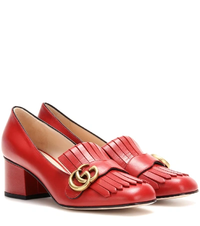 Shop Gucci Marmont Leather Loafer Pumps In Red