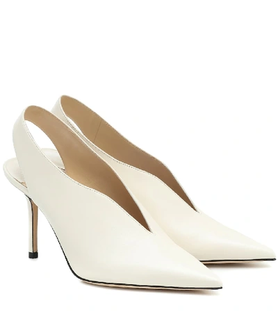 Shop Jimmy Choo Saise 85 Leather Slingback Pumps In White