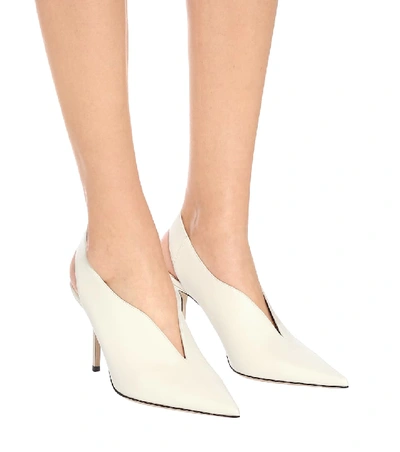 Shop Jimmy Choo Saise 85 Leather Slingback Pumps In White