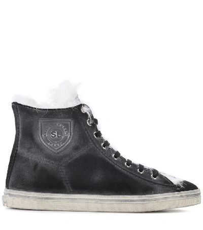 Shop Saint Laurent Soho Suede High-top Sneakers In Black