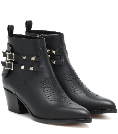 Shop Valentino Leather Ankle Boots In Black
