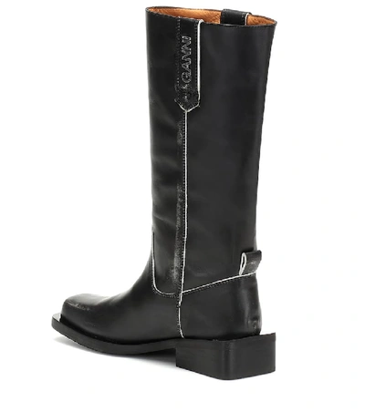 Shop Ganni Leather Boots In Black