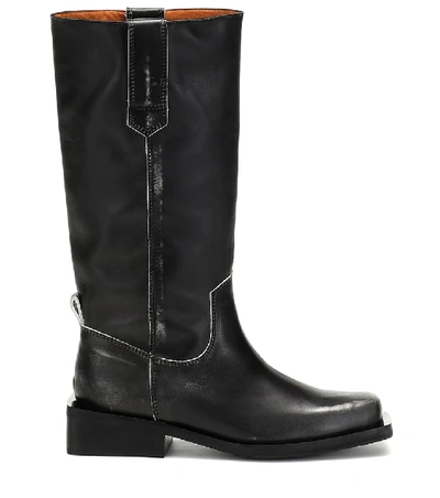 Shop Ganni Leather Boots In Black