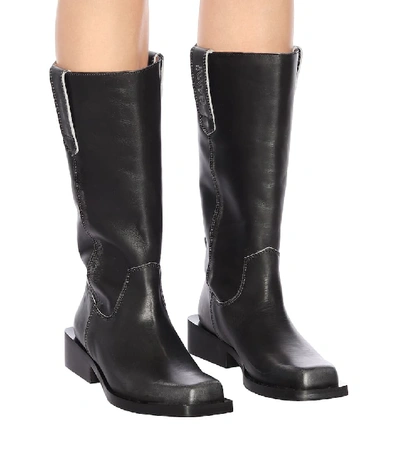 Shop Ganni Leather Boots In Black