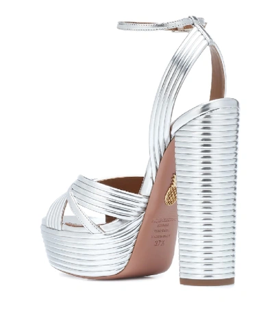 Shop Aquazzura Sundance 140 Leather Platform Sandals In Silver