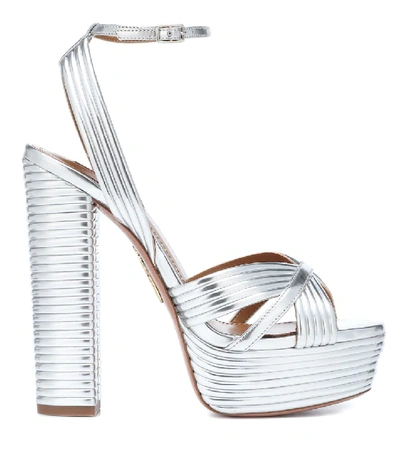 Shop Aquazzura Sundance 140 Leather Platform Sandals In Silver