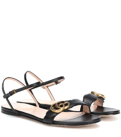 Shop Gucci Marmont Leather Sandals In Black