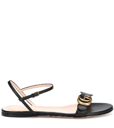 Shop Gucci Marmont Leather Sandals In Black