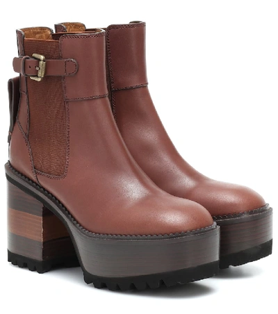 Shop See By Chloé Leather Platform Ankle Boots In Brown
