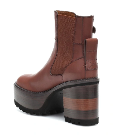 Shop See By Chloé Leather Platform Ankle Boots In Brown