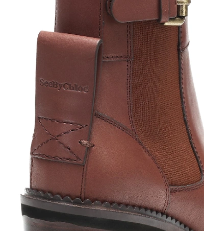 Shop See By Chloé Leather Platform Ankle Boots In Brown