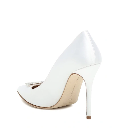 Shop Alessandra Rich Embellished Satin Pumps In White