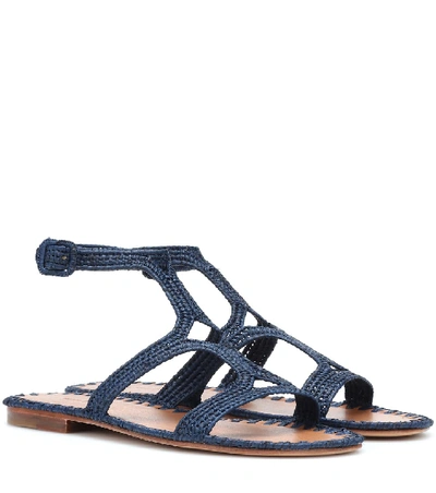 Shop Carrie Forbes Raffia Sandals In Blue