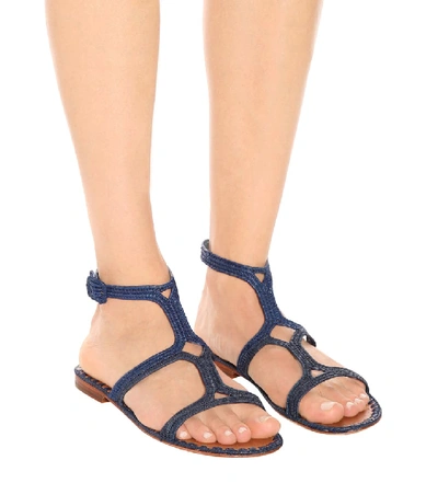 Shop Carrie Forbes Raffia Sandals In Blue