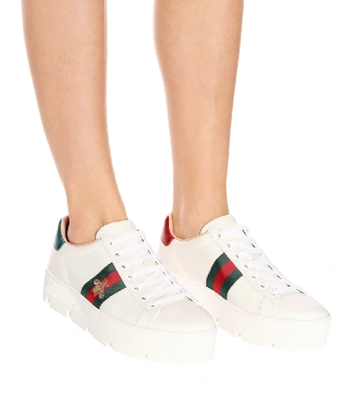 Shop Gucci New Ace Leather Sneakers In White