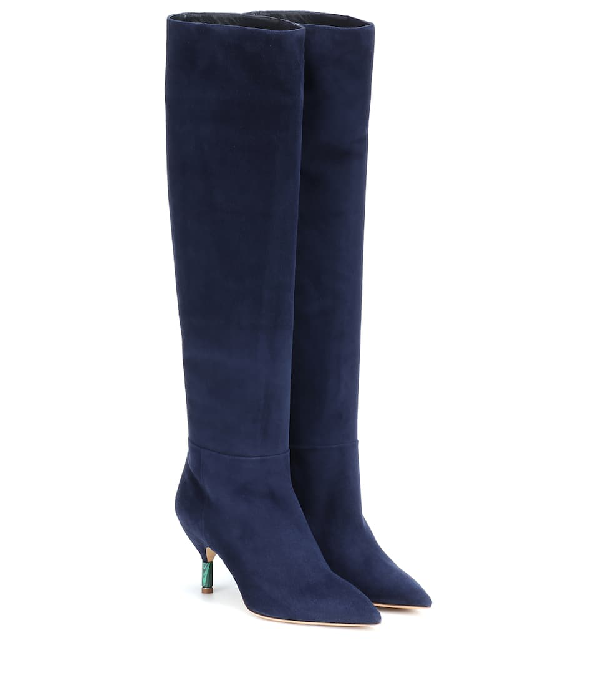 blue suede knee high boots