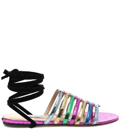 Shop Attico Metallic Leather Sandals In Multicoloured