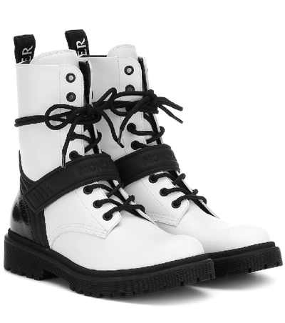 Shop Moncler Calypso Leather Ankle Boots In White