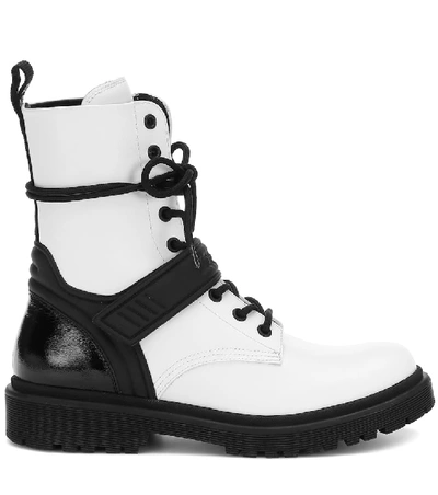 Shop Moncler Calypso Leather Ankle Boots In White