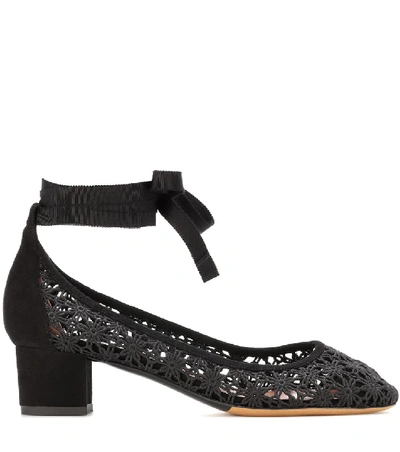 Shop Tabitha Simmons Minnie Daisy Crochet Pumps In Black