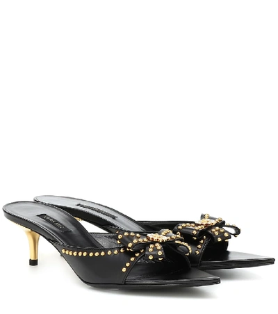 Shop Versace Embellished Leather Sandals In Black