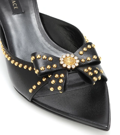 Shop Versace Embellished Leather Sandals In Black