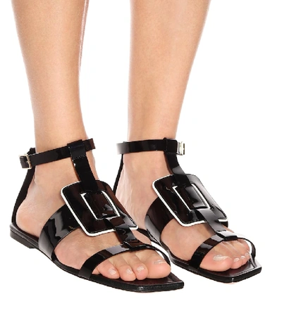 Shop Roger Vivier Viv' Sellier Patent Leather Sandals In Black
