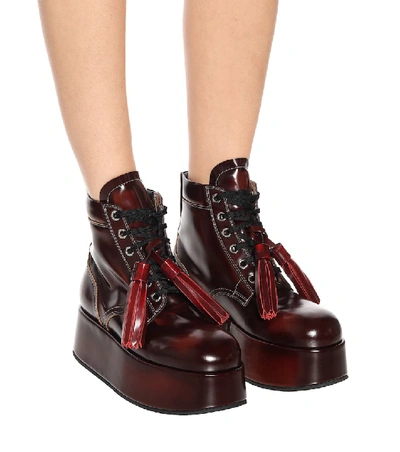 Shop Marni Patent Leather Platform Ankle Boots In Red