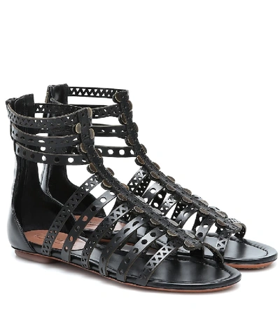 Shop Alaïa Laser-cut Leather Sandals In Black